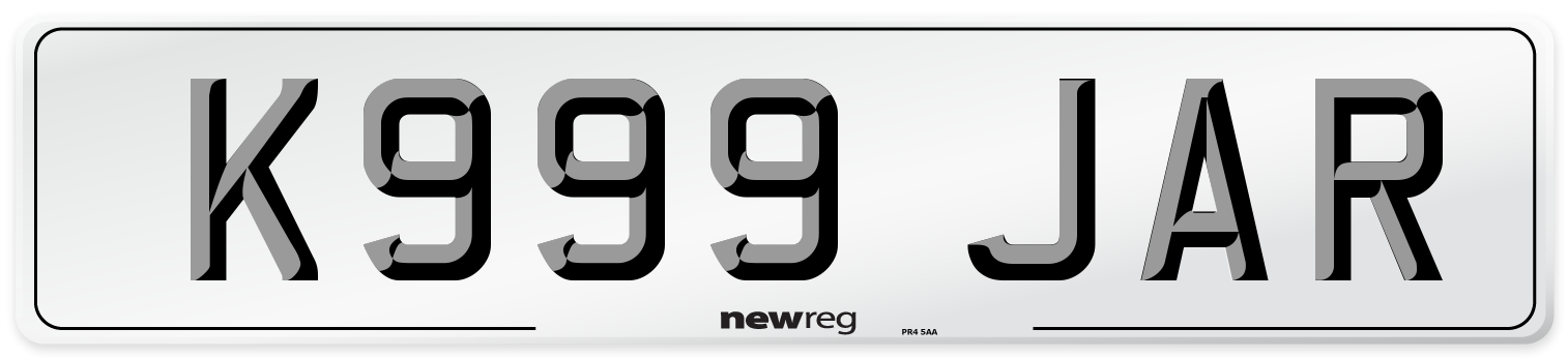 K999 JAR Number Plate from New Reg